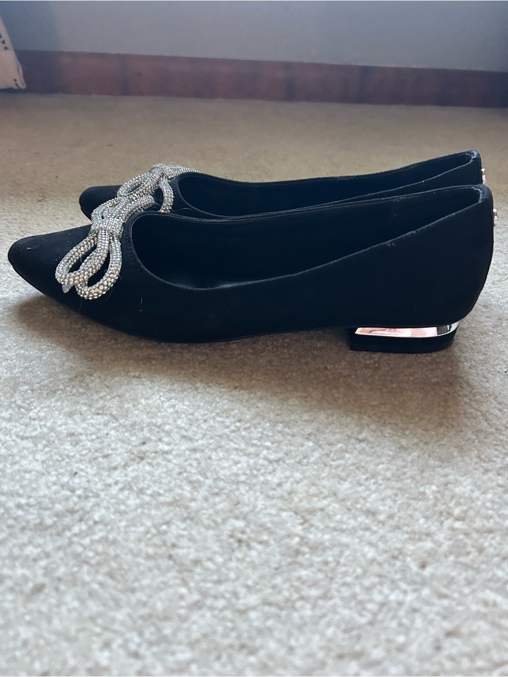 Black Pointed Toe Embellished  Flats